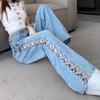 Fashionable Side Hollow High Waist Wide Leg Jeans with Loose Design for Women In Summer