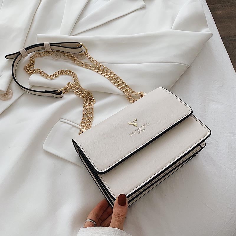 Женская сумка через плечо в корейском стиле 2025 года: Простой дизайн, ремешок-цепочка, маленькая квадратная сумка-мессенджер