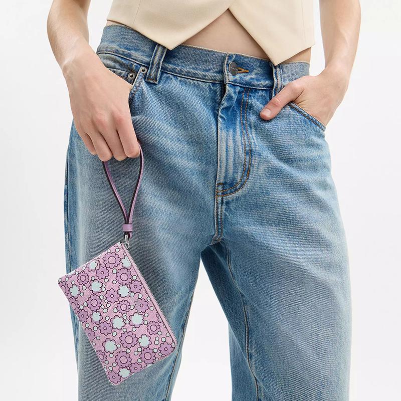 Coach Wristlet 16 Floral Print Design Coated Canvas Clutch Small Women Clutch Purple CBP28-SVY2I