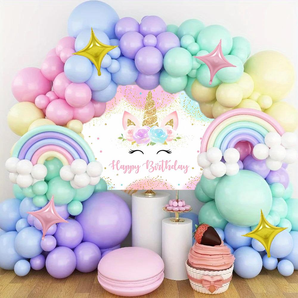 Набор цепочки из воздушных шаров Ткань-фон Единорог Оформление сцены Украшение из воздушных шаров для детской вечеринки по случаю дня рождения Воздушный шар