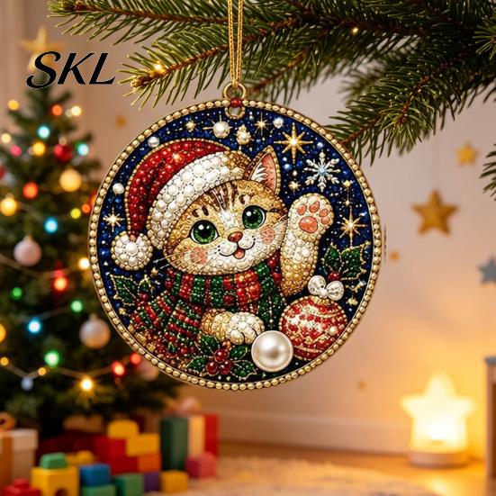Christmas Door Wall Decor 6 Pcs Pearl Art Ornaments, 2D Flat Acrylic Holiday Tree Pendant, Santa Hanging Ornaments Effect Decoration for Home