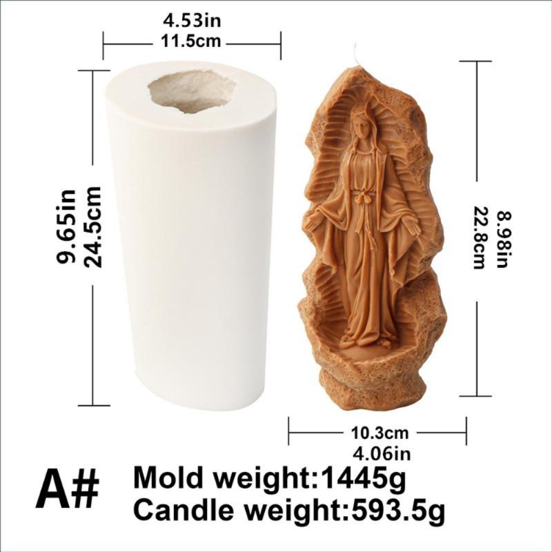 Дева Мария Фатима Каменная статуя Свеча Силиконовая форма Форма для гипса Резьба Искусство Ароматерапия Гипс Домашний декор Форма Подарок