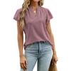 GMXIA Spring Summer Jacquard V-neck Pile Sleeve Short Sleeve T-shirt Top for Women