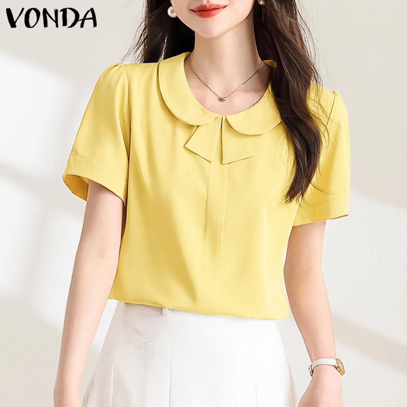 VONDA Женская повседневная свободная блузка с круглым вырезом и коротким рукавом