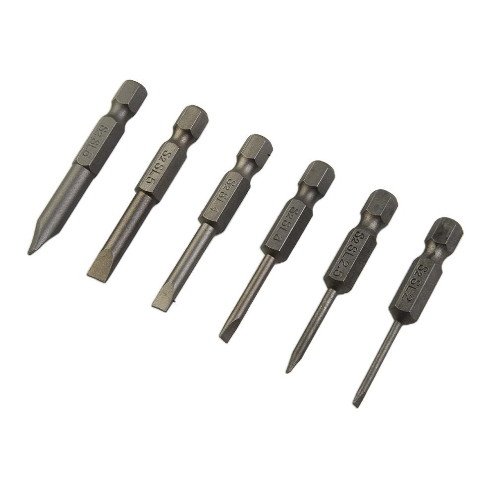 6pcs/set 50mm Flat Head Slotted Tip Magnetic Screwdrivers Bits 2.0-6.0mm Alloy Steel Screwdrivers Power Tool Parts Accessories