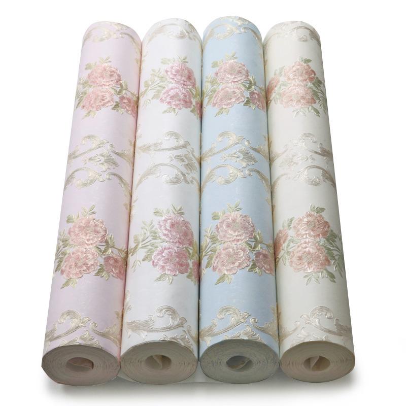 1PC Wallpaper Living Room Self Adhesive Pastoral Style Wall Sticker Embossed Non Woven Fabric Home Decoration Wall Decals 3D