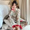 Ice Silk Women's Mori Style Long Sleeve & Pants Floral Pajama Set