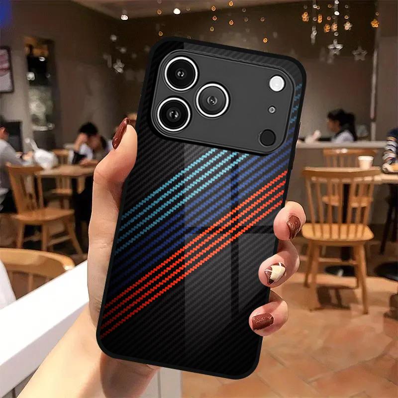 2D чехол для телефона с рисунком под карбон для iPhone 17 16 15 14 13 12 11 X XR XS Max Pro 8 plus, цветной дизайн, стеклянная защитная крышка