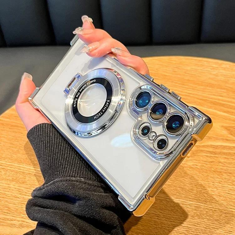 Магнитный Чехол-Подставка с Покрытием для Samsung Galaxy S25 S24 S23 S22 S20 FE Note 20 Ultra Ударопрочный Задняя Крышка с Подставкой