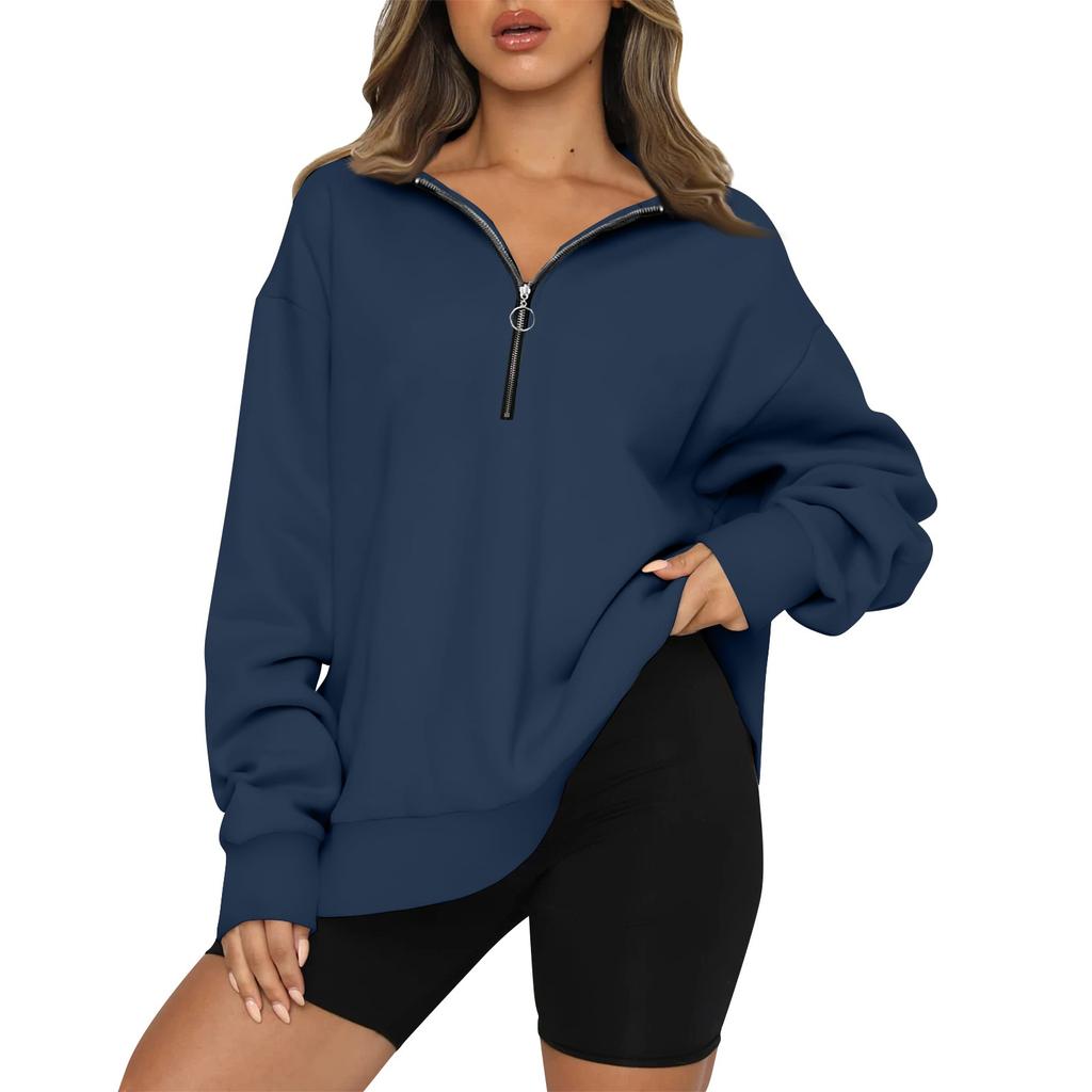 Женский повседневный модный однотонный топ с длинными рукавами на молнии