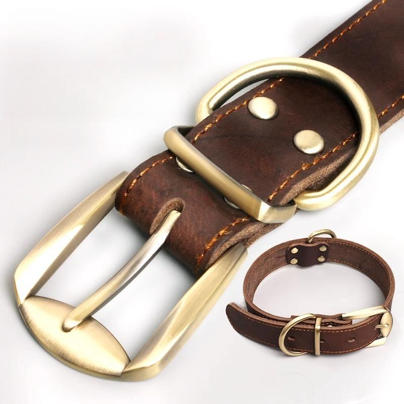 Dog cowhide collar Dog neck collar Retro copper hook head Medium and large dog pet products Durable and breathable