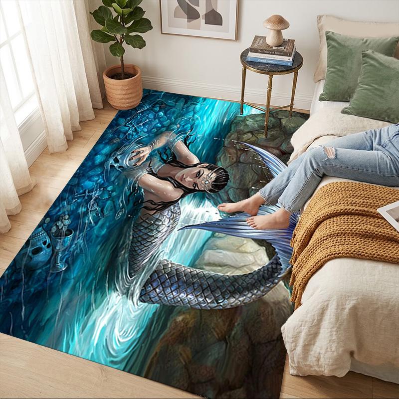 Mermaid Living Room Nonslip Area Rug Soft Carpet For Bedroom Game Playroom Sofa Office Home Decor Doormat Christmas Gift