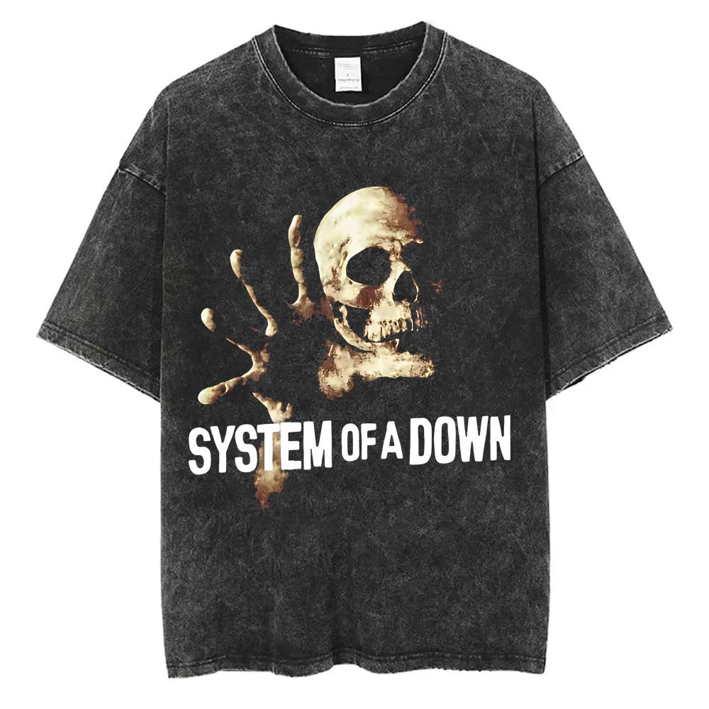 System of A Down Toxicity Album Graphic Washed Tshirt Men Women Rock Oversized T Shirts Male Vintage Alternative Metal Tshirts