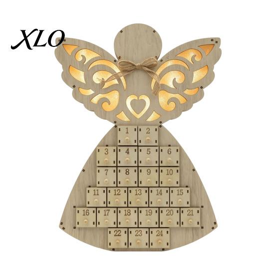 Christmas Storage Organizer Wooden Angel Advent Calendar with 24 Drawers, Countdown Holiday Home Decoration to Tabletop for Winter Party Favors