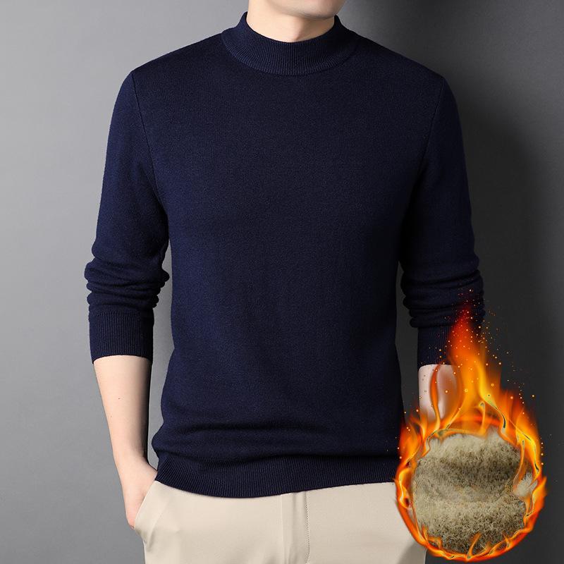 Men’s Thick Fleece Lined Mock Neck Mink Blend Knit Sweater