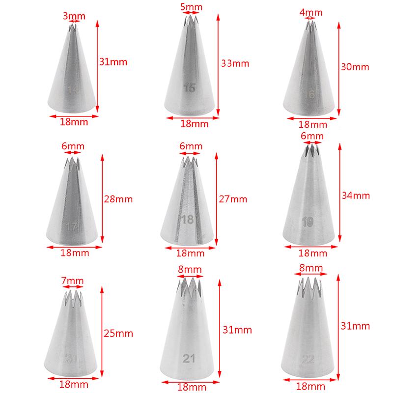9 шт., насадки для крема с открытой звездой, набор для украшения торта, металлические наконечники для кондитерских мешков