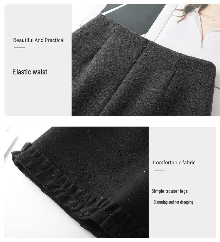 2026 Winter Women's Gray A-Line Skirt: High-Waisted, Slimming, Lace-Pleated Short Skirt for Petites