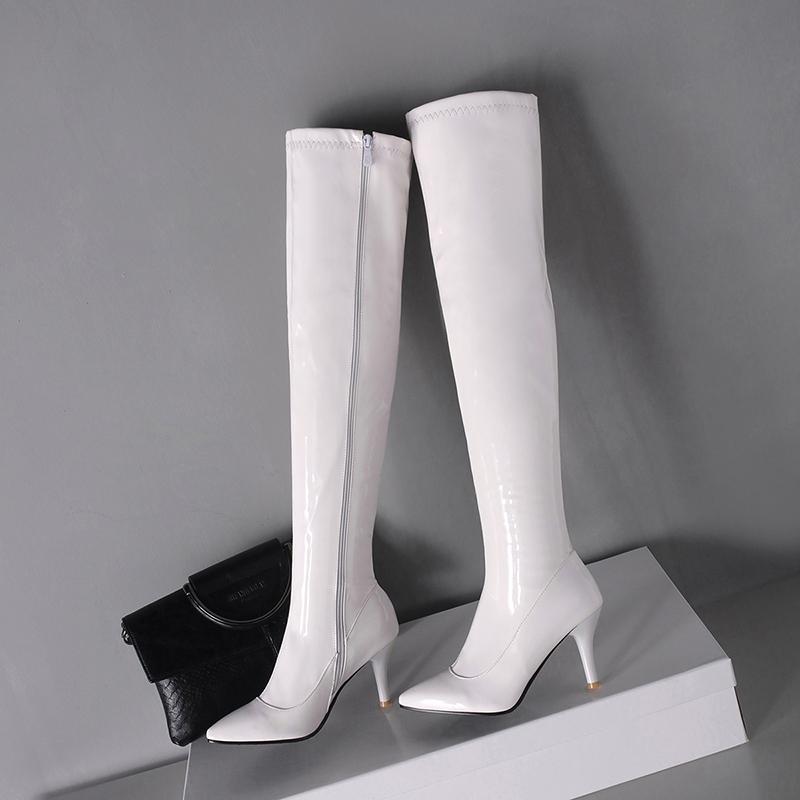 Sexy Thigh High Boots Women's Winter Shoes Zipper Black Red Heeled Over-the-knee Boots Fetish Party Shoes Ladies Large Size