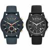 Armani Exchange Pair Watches with Storage Box, Set of 2, Chronograph, Dark Blue and Black Rubber, AX1335 and AX1326