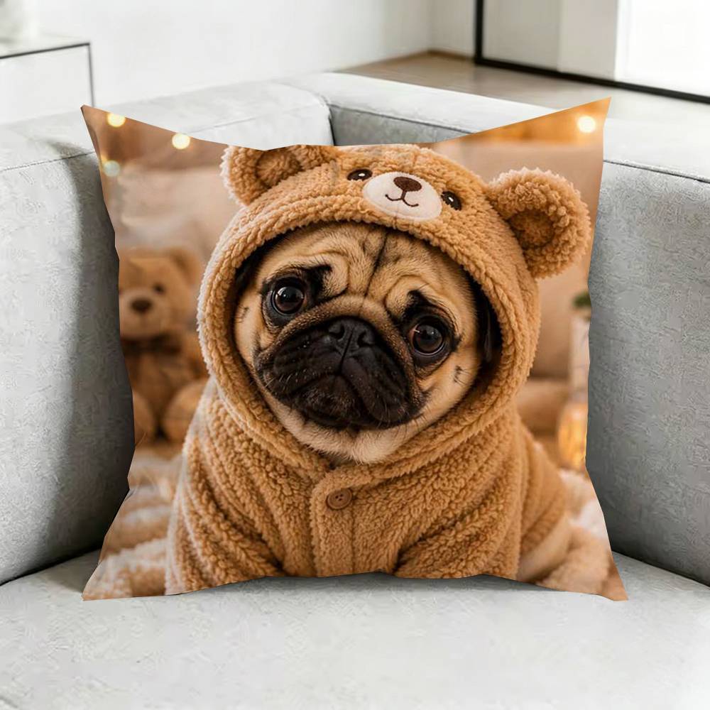 Cute Pug DogG CCartoon Pillow Case Square DoubleSided Sofa Cushion Cover Bedroom Bedside Pillow Gift