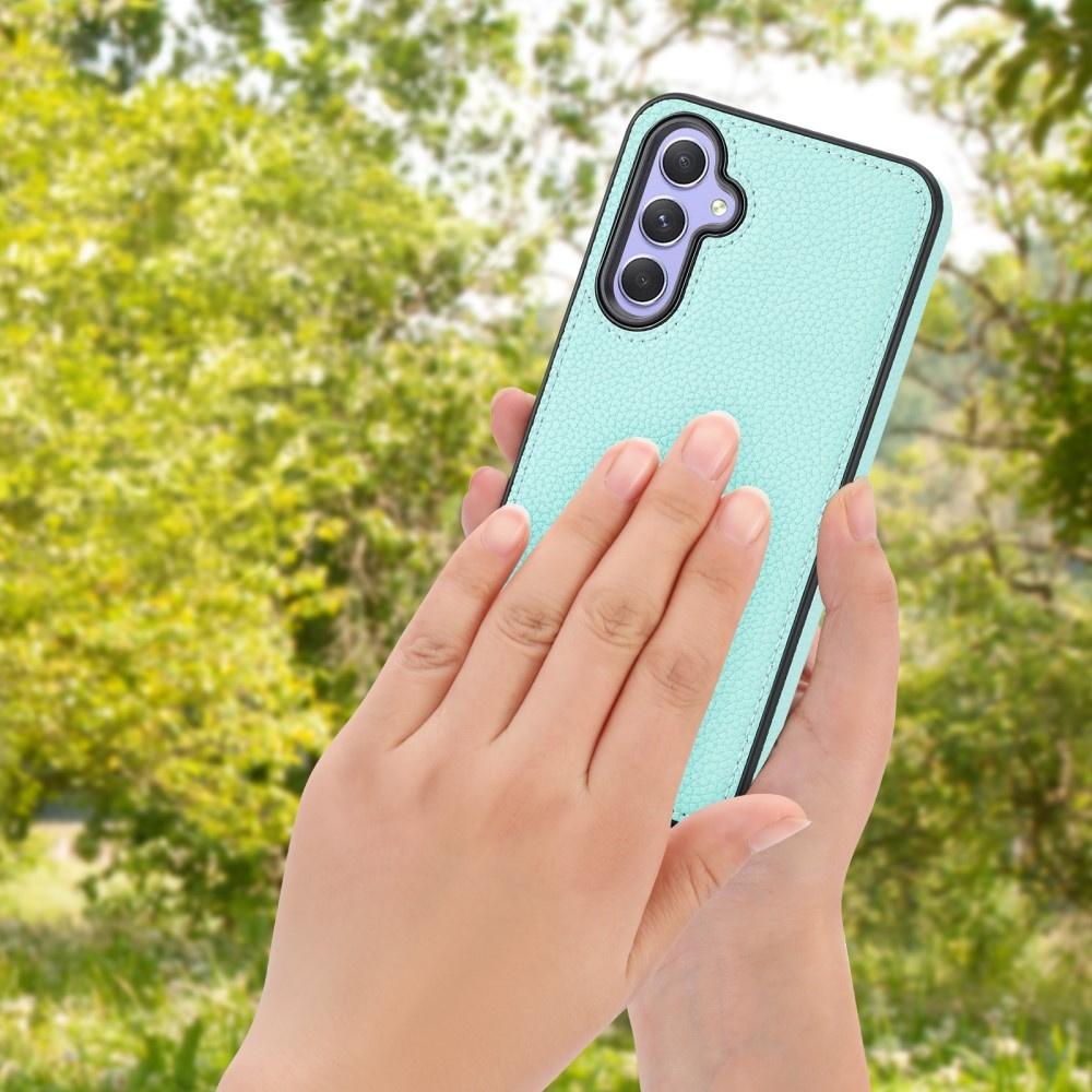 Кожаный чехол для Samsung Galaxy S23 FE + закаленное стекло 9H, чехол из кожи личи, зеленый