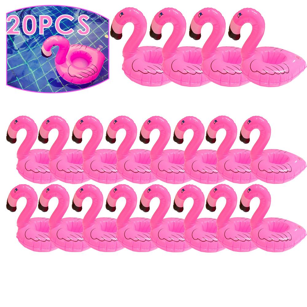 20-1PCS Flamingo Cup Holder Swimming Pool Water Float Inflatable Drink Cup for Pool Drinkware Tray Pink Bird Party Decoration