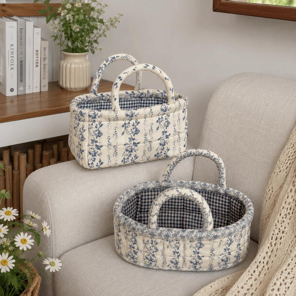 Open Top Quilted Storage Basket Dual Handles Laundry Basket With Handles Desktop Organization