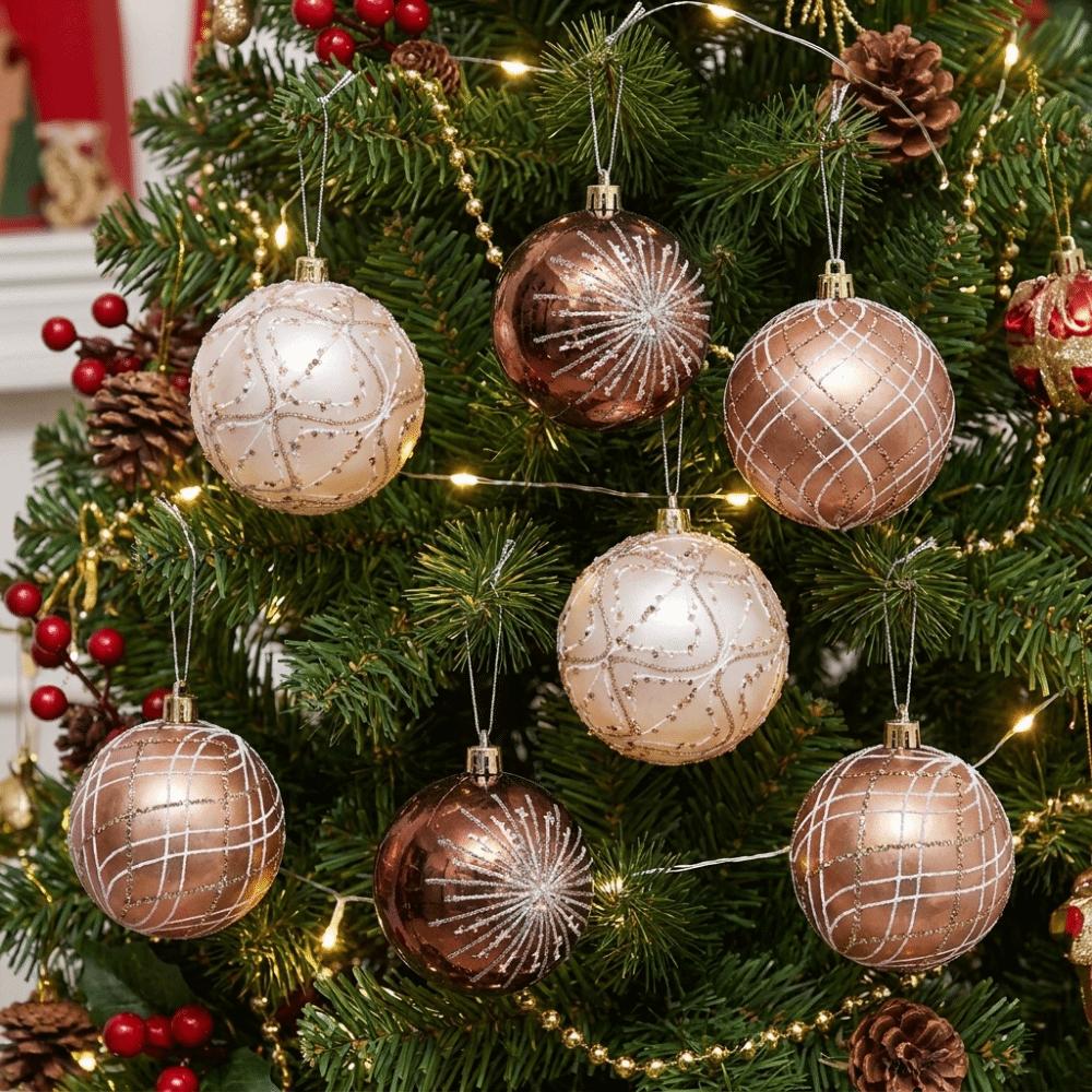 6PCS Colorful Glitter Painted Christmas Balls 8cm Xmas Hanging Ball Festival Party Decor