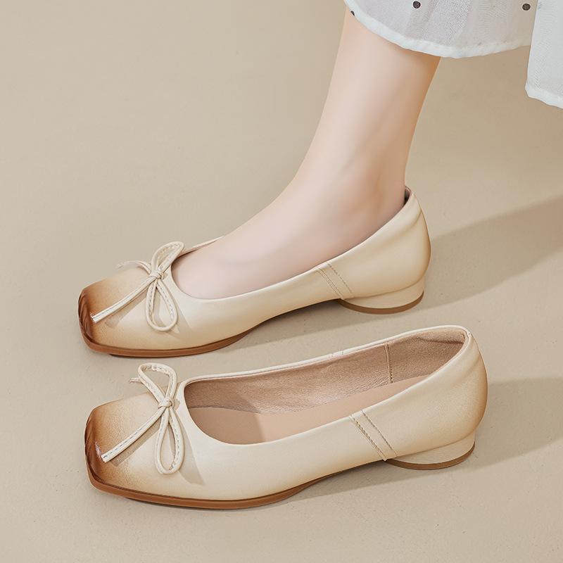 Обувь Augustine с французским квадратным носком, одинарная, женская, новая летняя коллекция 2025, с бантом, на низком каблуке, Мэри Джейн, маленькие кожаные туфли