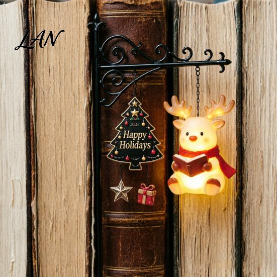 Dark Academic Room Decor Christmas Library Lantern, Mini Decorative Bookshelf Reading Lamp, Vintage Metal LED Lantern Night Light with Happy