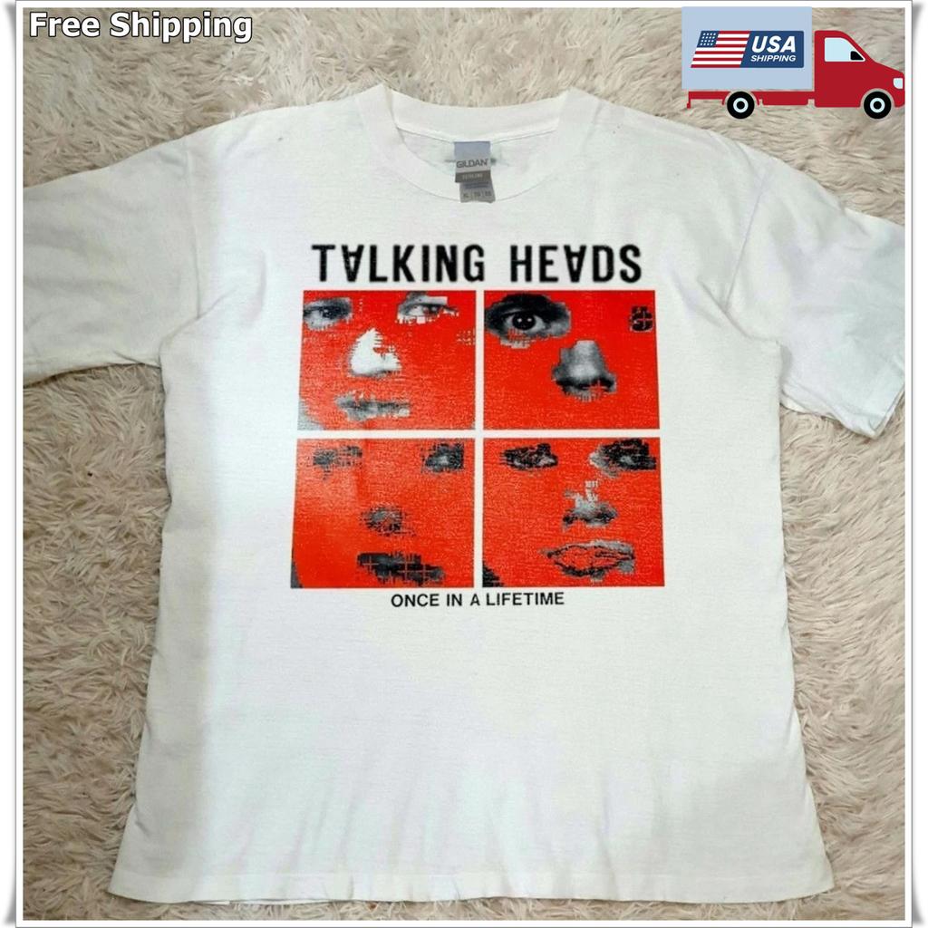 Talking Heads T shirt Once In A Lifetime 90s Remake design White Cotton T-shirt