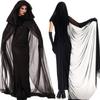 Women Halloween Witch Demon Vampire Uniform Set Black Long Dress Hooded Cape Cloak with Gloves Party Cosplay Costume