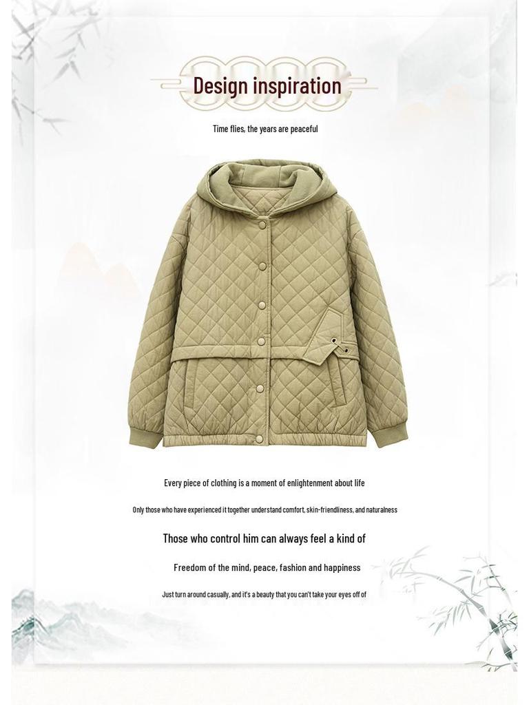 Women's Argyle Hooded Cotton Jacket 2024 - Thickened Short Coat for Autumn/Winter, Petite & Middle-Aged Styles