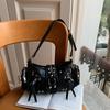 Punk Y2K Retro Rivet Shoulder Bag Oil Wax Leather Spicy Girl Motorcycle Bag Korean Multi-pocket Crossbody Bags Streetwear