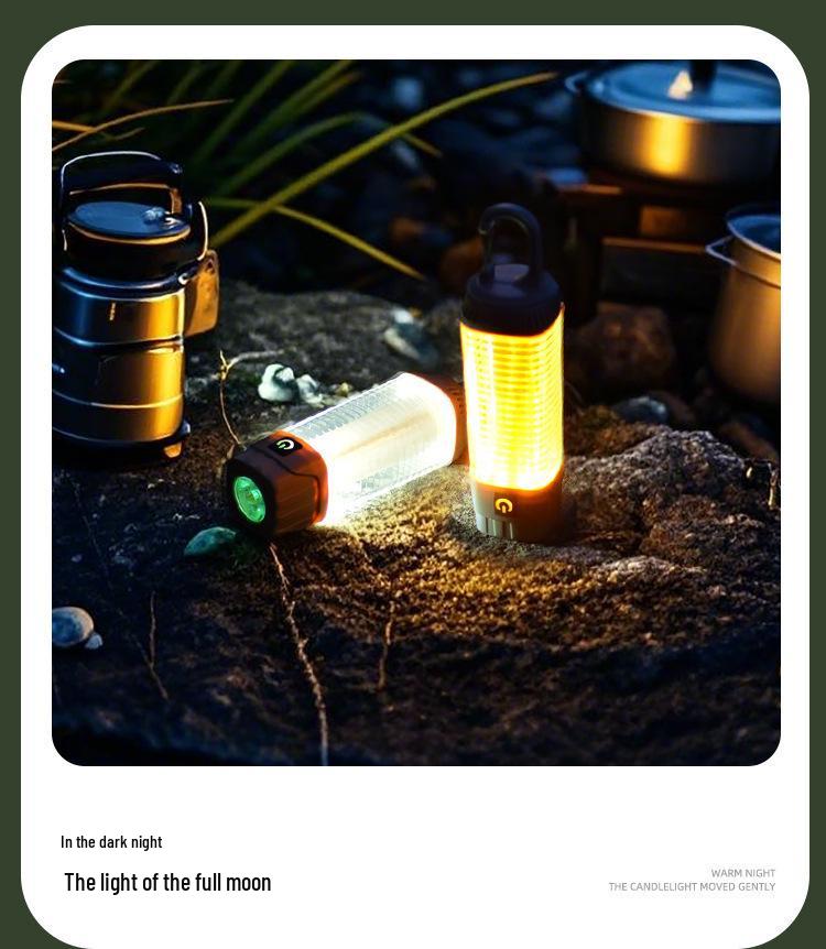 Tri-Color Rechargeable Retro Camping Lantern & Flashlight Combo