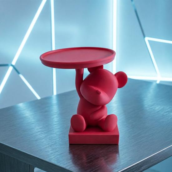 Медведь Ключница Миска для прихожей 3D-печать Милая статуэтка медведя с подносом Мультяшная фигурка животного Конфетница для декора интерьера дома