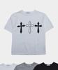 PLACESTUDIOMAN Vintage Antique Cross Print Cotton Round Neck Oversized Essential Short Sleeve T-Shirt _3 Colors