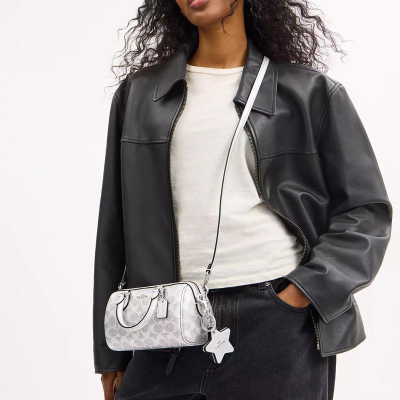 COACH Rowan18 square mirror bag star charm coated canvas and leather hand-held crossbody bag small size women's silver