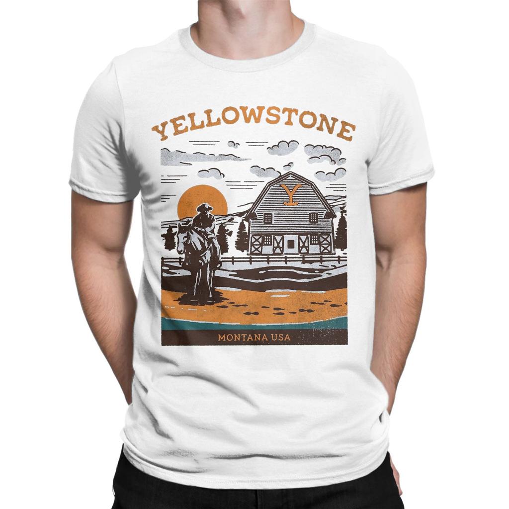 Men Yellowstone Montana USA Dutton Ranch Vintage T Shirts 100% Cotton Tops Novelty Short Sleeve Crewneck Tees Printed T-Shirts