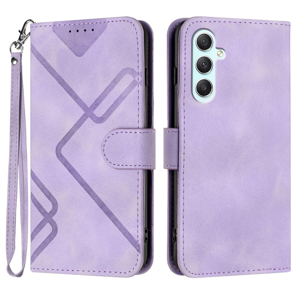 For Samsung Galaxy A35 5G Wallet Case Line Imprinted PU Leather Phone Cover with Strap