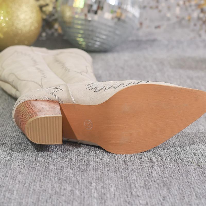 Зимние Ботильоны с Острым Носком на Высоком Блочном Каблуке, Большого Размера, Рыцарские Сапоги 2024, Модная Обувь для Женщин, Сапоги-чулки для Женщин, Botas De Mujer