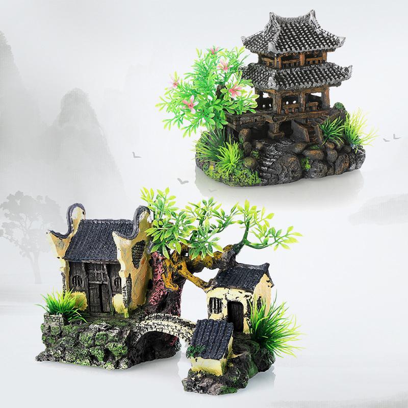 Simulation Decoration Fish Tank Ornament Ornament Resin Aquarium Ornament Fish Tank Landscape House Model Aquarium Ornament