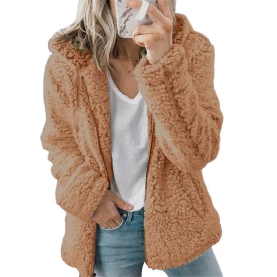 Women Winter Sherpa Fleece Short Jacket Hooded Zipper Cardigan Coat Warm Casual Solid