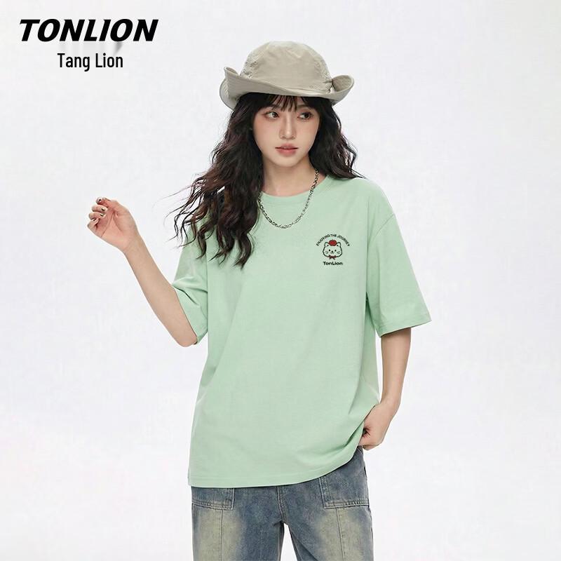 Женская хлопковая футболка TonLion свободного кроя с круглым вырезом и коротким рукавом