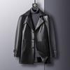 Medium and Long Velvet Leather Jacket Men's Autumn and Winter New Fashion Trend Korean Version Single-breasted Suit Collar Middle-aged Leather Jacket