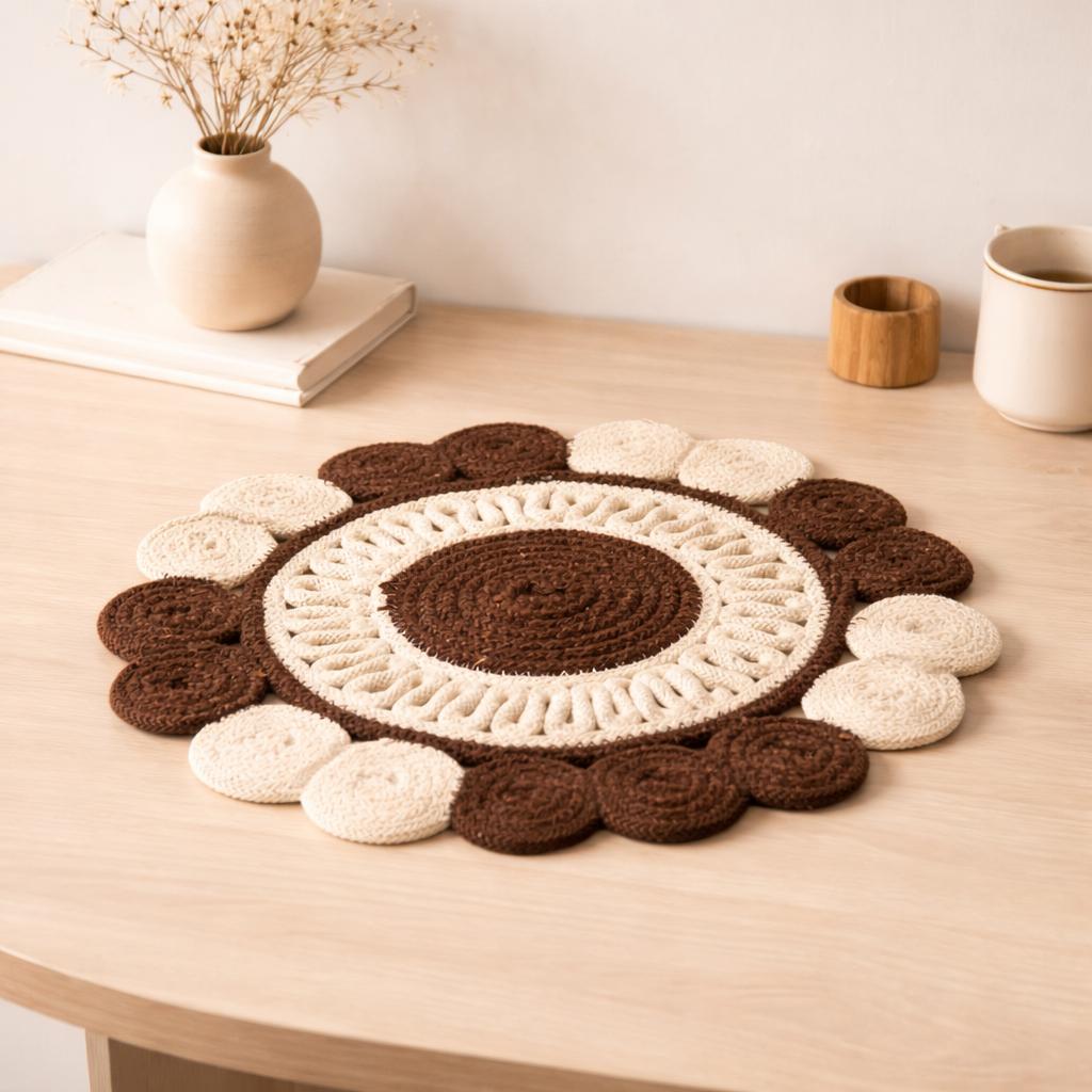 Brown Cotton Braided Placemat -Handcrafted Durable Table Mat for Dining