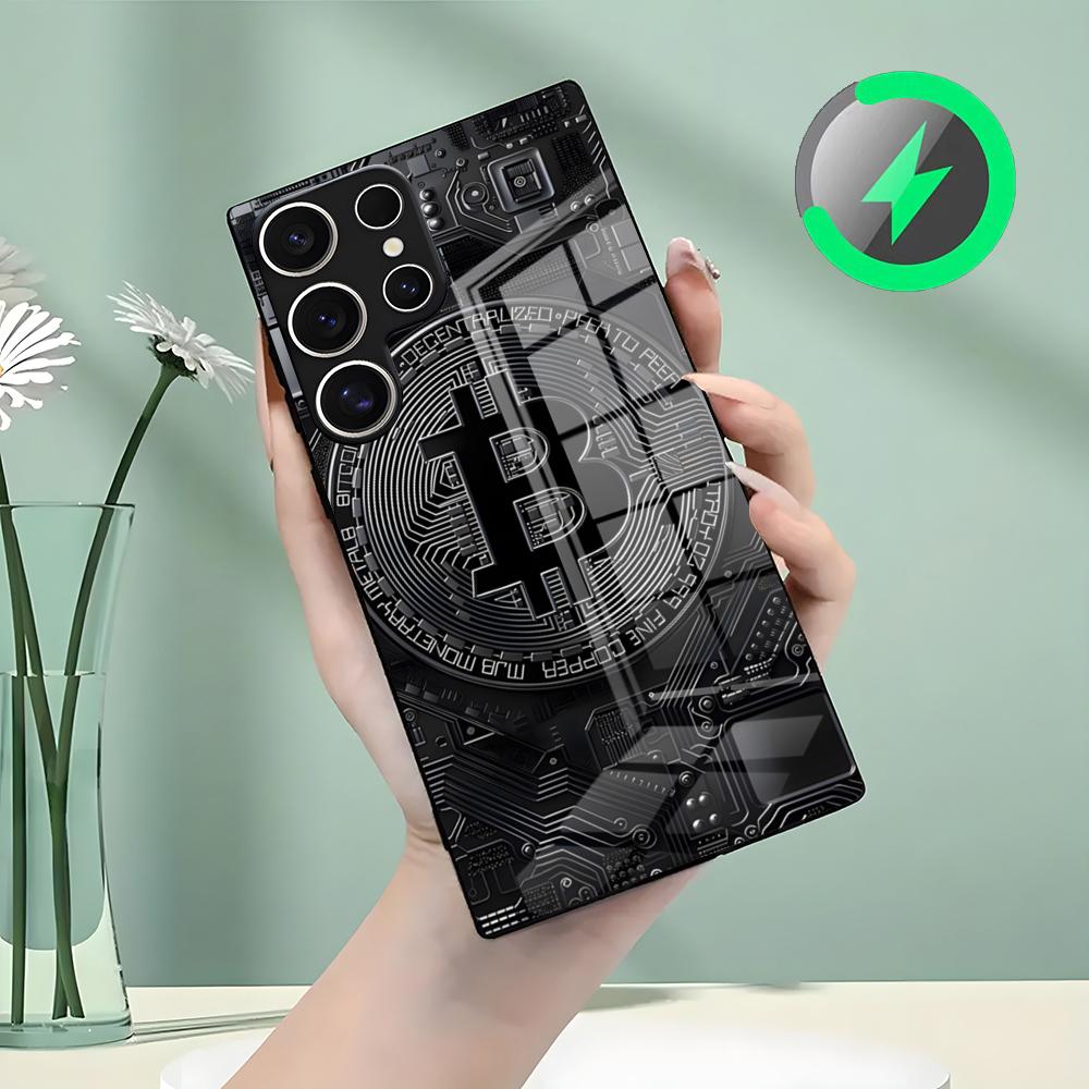 Чехол для телефона Bitcoin для Samsung S26 S25 S24 S23 S22 S21 S20 Edge Ultra Plus FE для Magsafe Стеклянный чехол