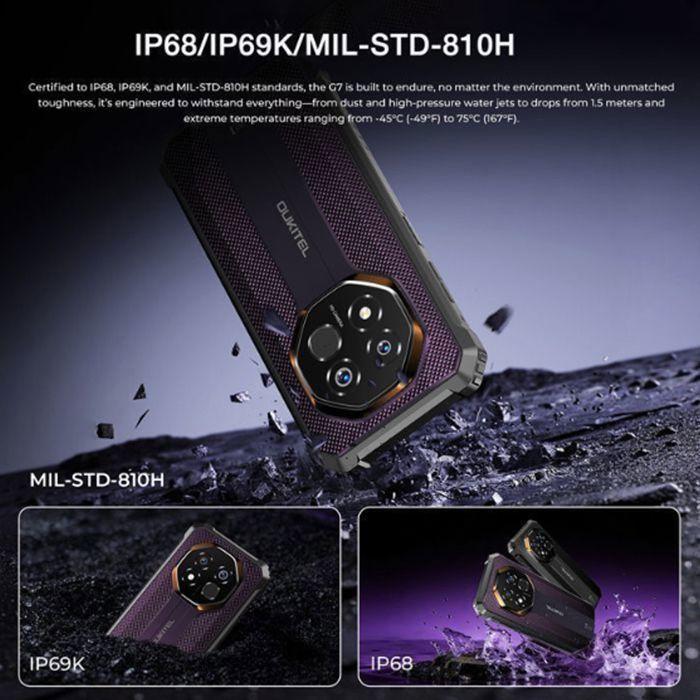 OUKITEL G7 Неубиваемый смартфон 24 ГБ+256 ГБ 10600 мАч 6,52'' Android 16 64 МП Портативный небьющийся телефон Dual SIM 4G/NFC, Черный - Очень хорошее состояние