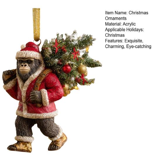 Бигфут несет рождественскую елку Подвесное украшение 2D Плоский акриловый Рождество