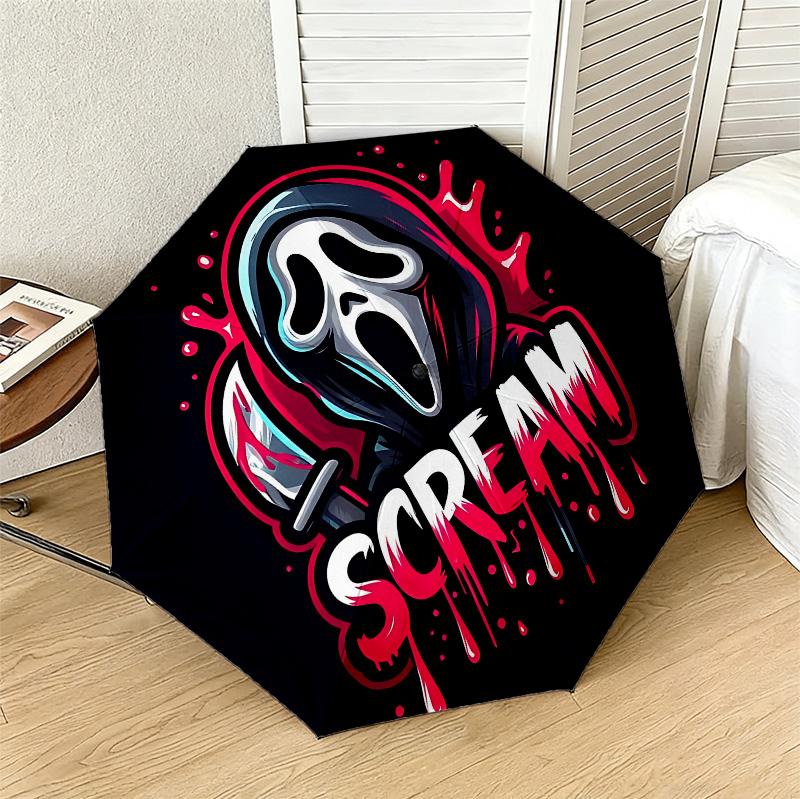 Scream Horror 8 Ribs 3Fold Black Glue Uv Protection Umbrella Sun Protection Rainproof Compact Folding Umbrella For Travel Daily Use C923958
